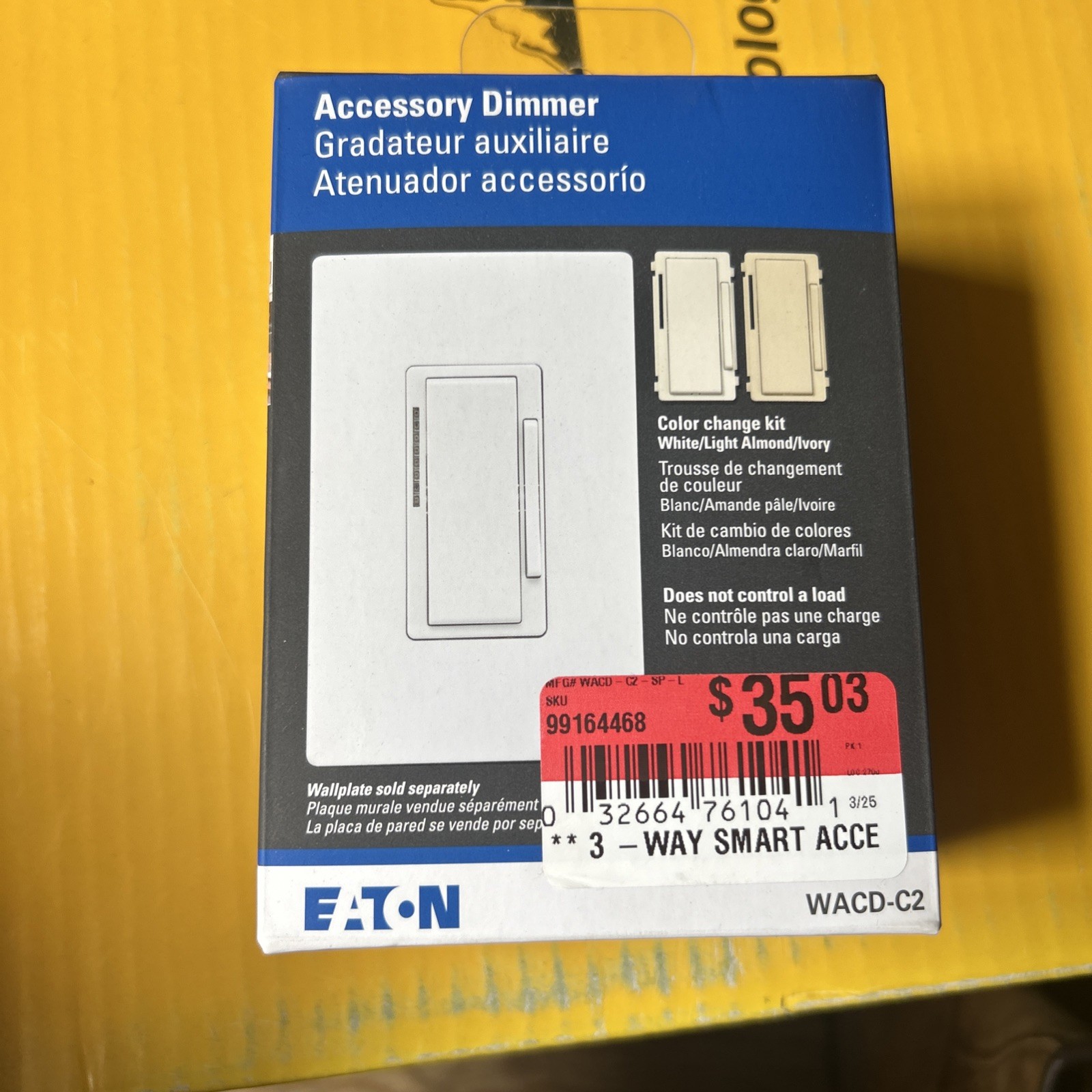 Eaton WACD Accessory Dimmer (Works with WFD30) White/L Almond/Ivory WACD-C2-SP-L