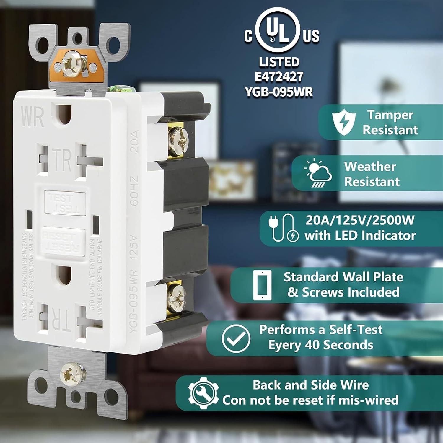 Weather-Resistant 20 Amp GFCI Outlet with Decor Wall Plates – Child Safe Design
