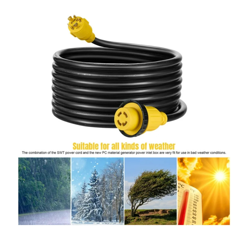 20FT 30Amp RV Extension Cord with Generator Inlet Box ETL L14-30P to L14-30R