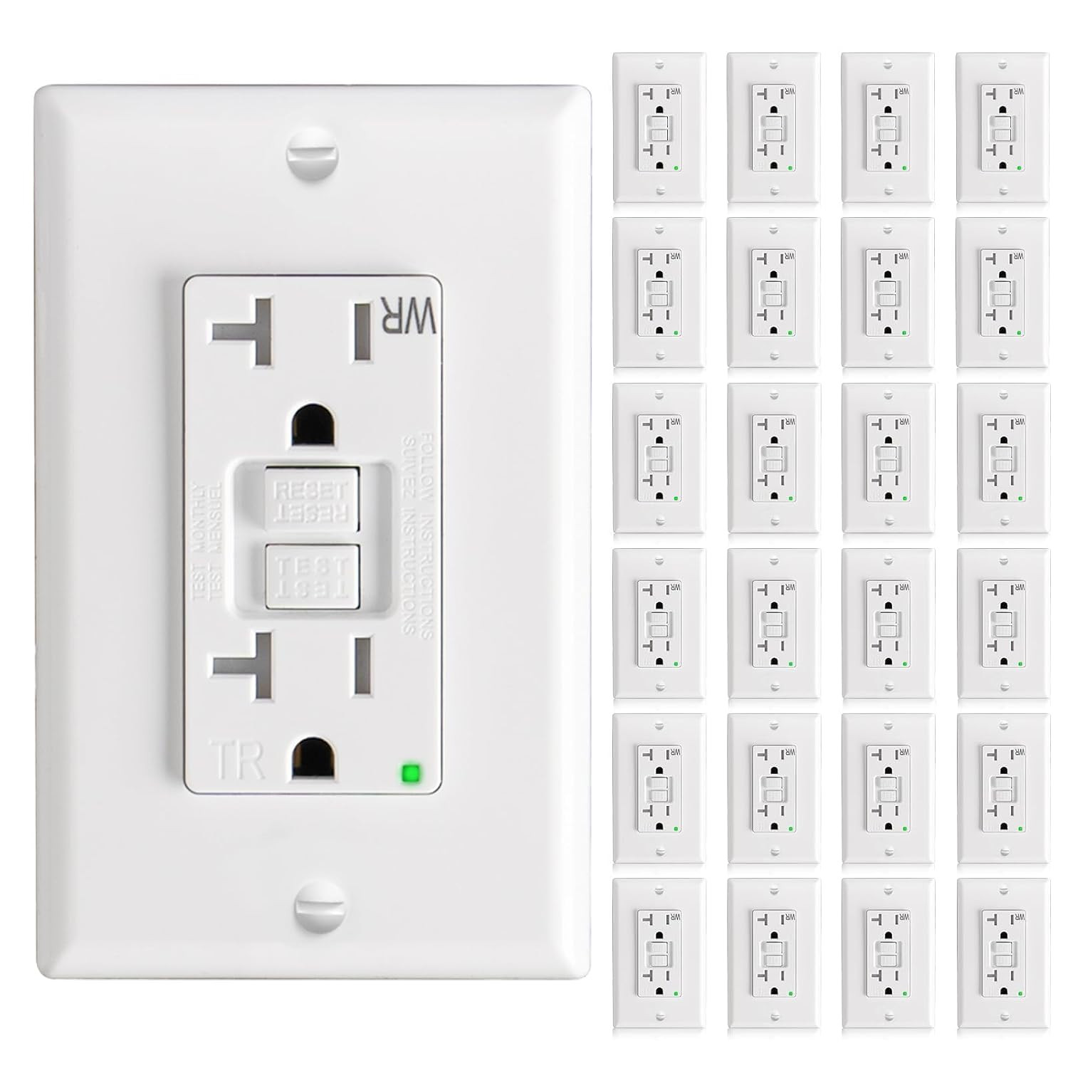 GFCI Outlet 20 Amp with Thinner Design 12 Pack, Weather Resistant (WR), Self-Tes