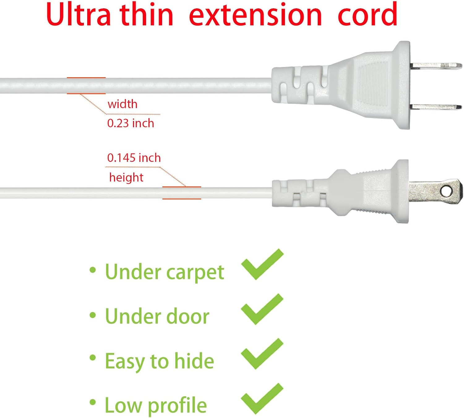 15FT White 2-Prong Extension Cord for Indoor and Outdoor Use