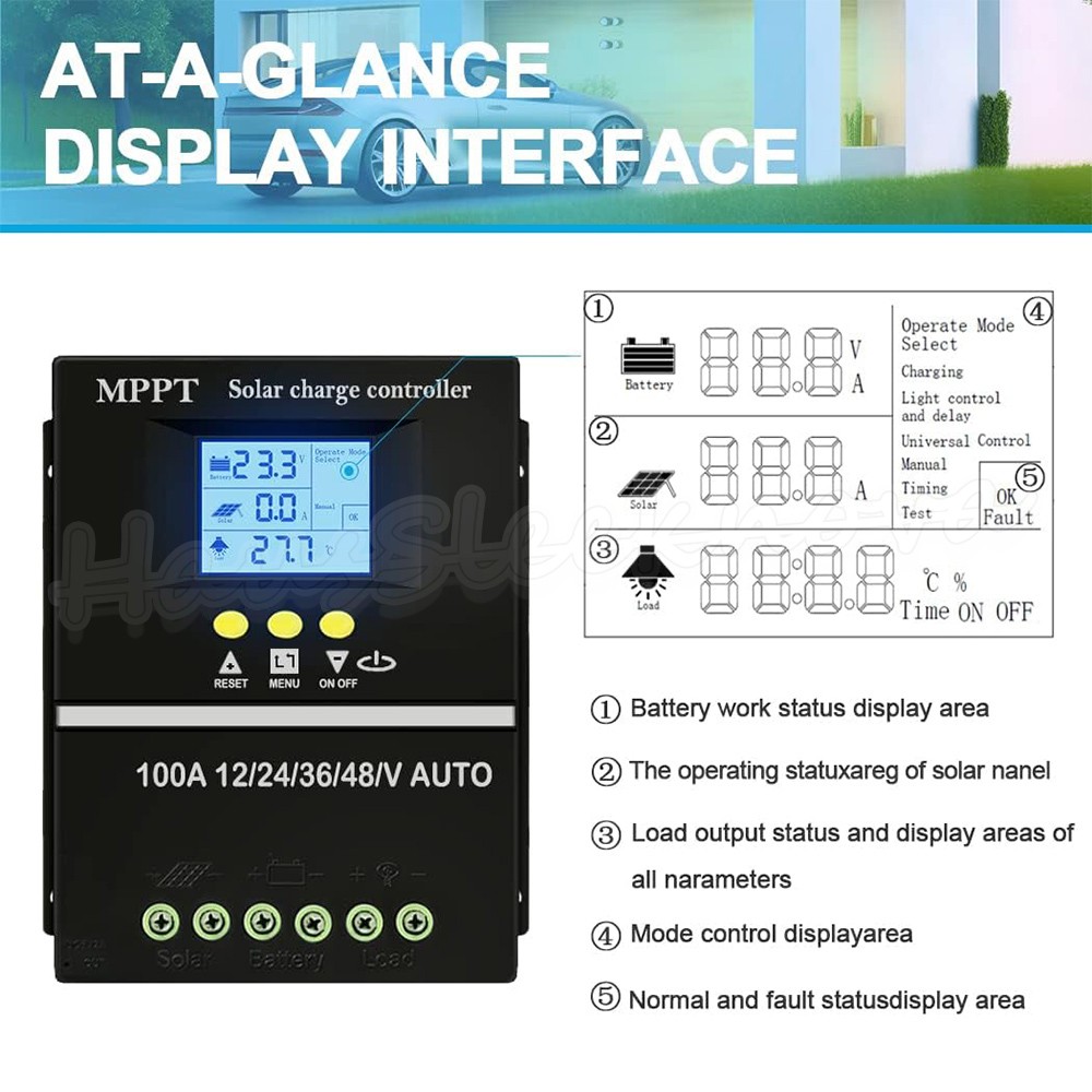 4000W 100A MPPT Solar Charge Controller 12V 24V 36V 48V Battery PV Regulator USB