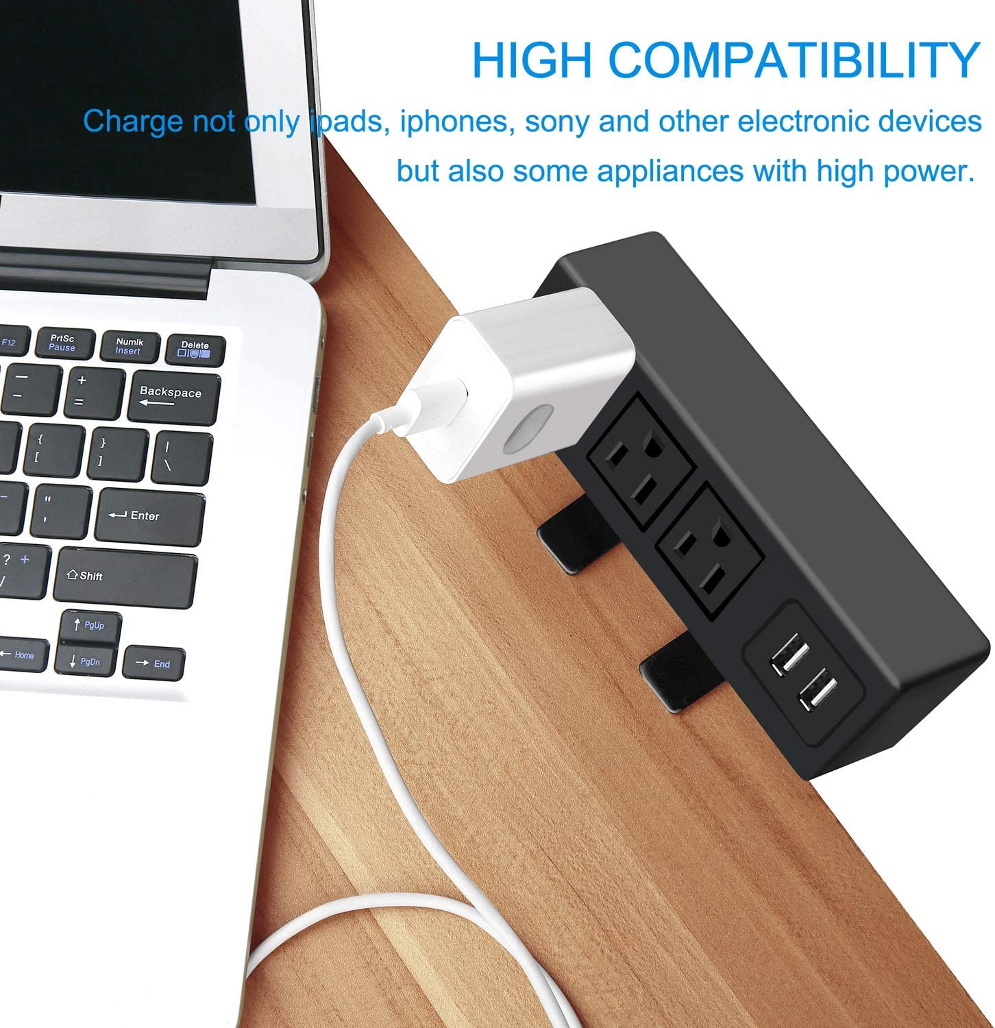 3 Outlet Desk Clamp Power Strip with USB Ports, Desktop Power Strip Surge Protec