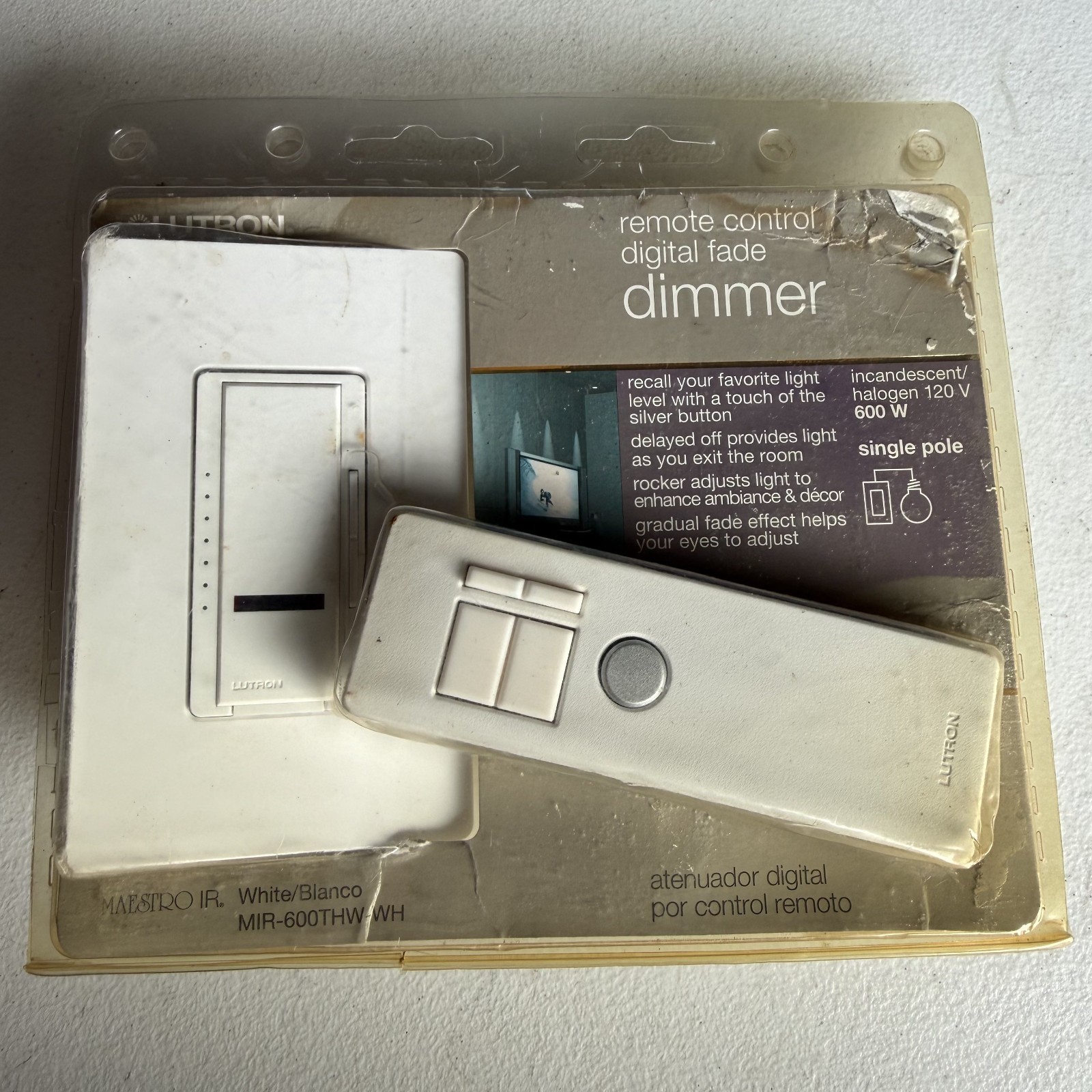 Lutron Maestro IR MIR-600THW-WH Remote Digital Dimmer Decorator Switch White