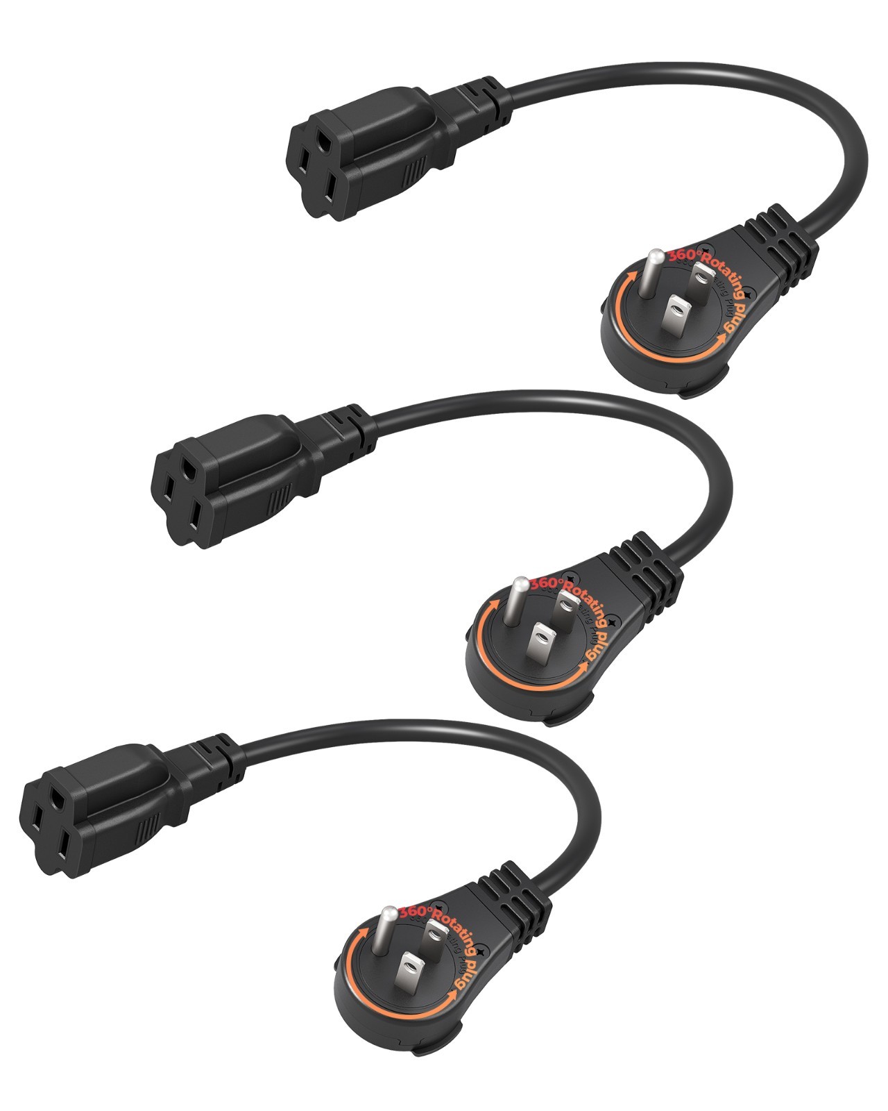 DEWENWILS 360 Rotating Flat Plug Extension Cord 1FT Short Power Cord 3PK