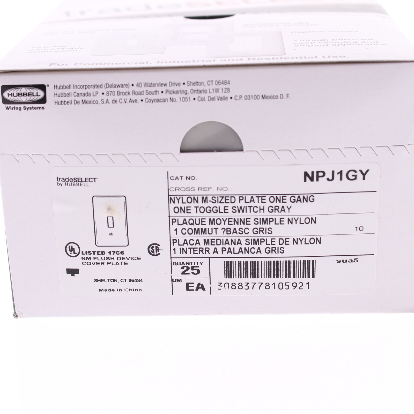 Hubbell NPJ1GY Gray 1-Gang Toggle Switch Unbreakable Mid-Size Wallplates 25pcs