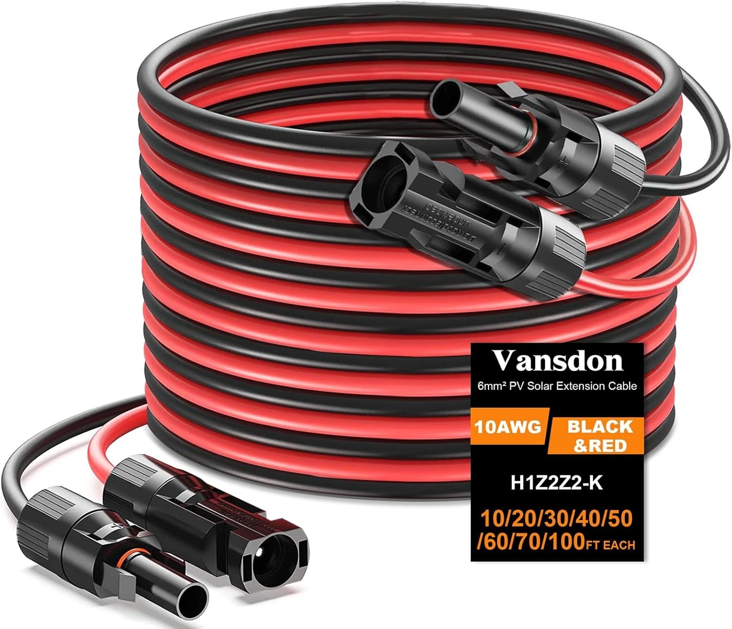 10AWG Tin Plated Copper Solar Panel Extension Cables with Waterproof Connectors