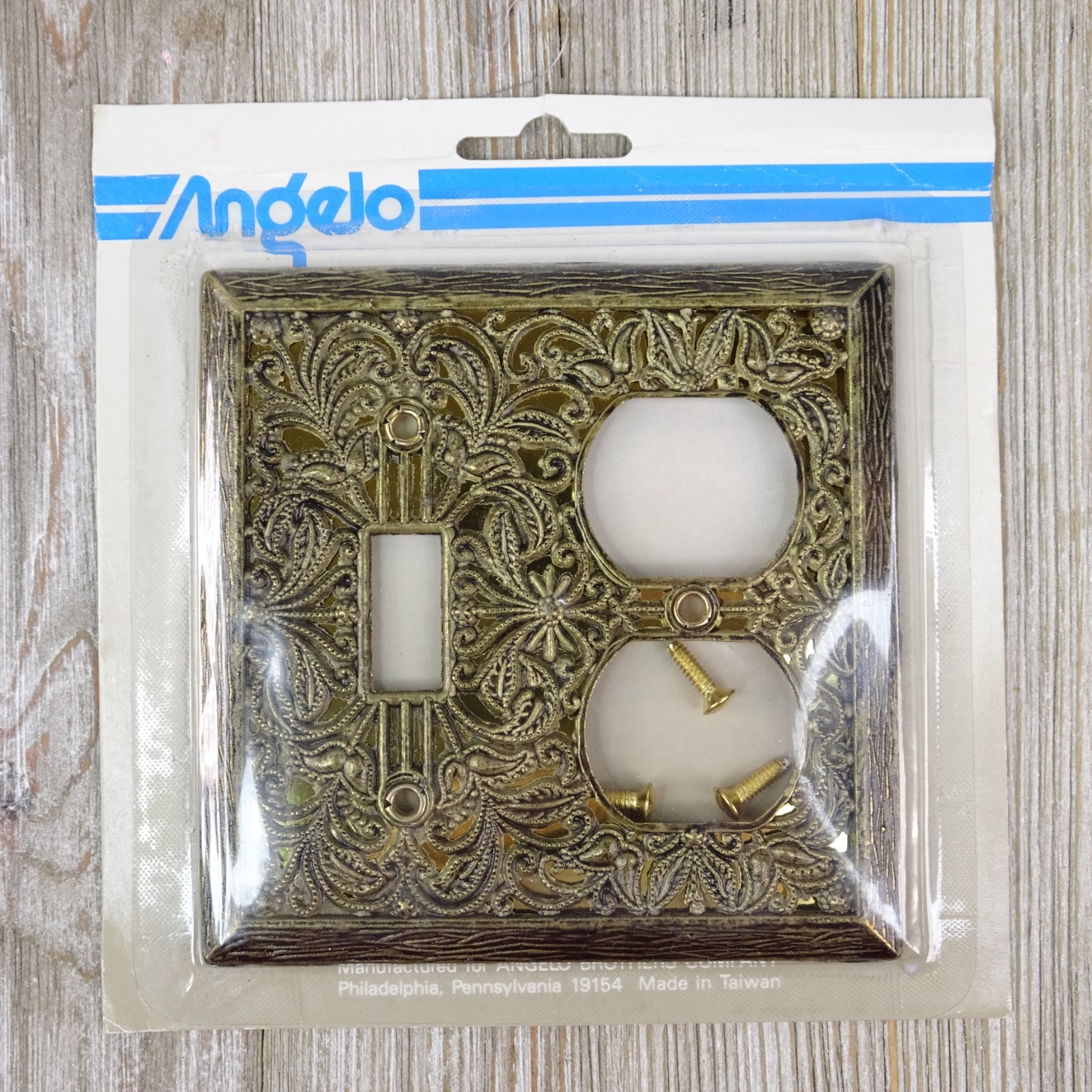 NEW Vintage Angelo Single Switch Duplex Outlet Decorative Wall Plate 1970s