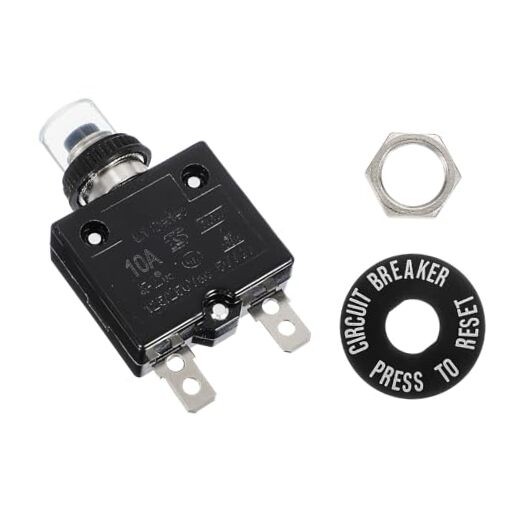 Push Button Circuit Breaker, 125/250V AC 50V DC Manual Reset Thermal 10Amp