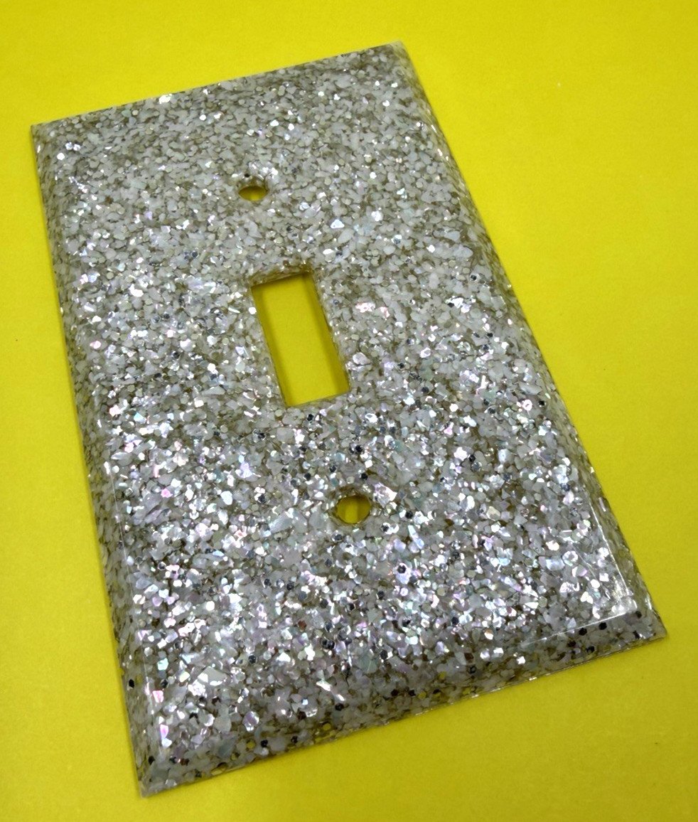 Vintage MCM Lucite Mother Pearl Silver Glitter 4 Light Switch Plate Wall Covers