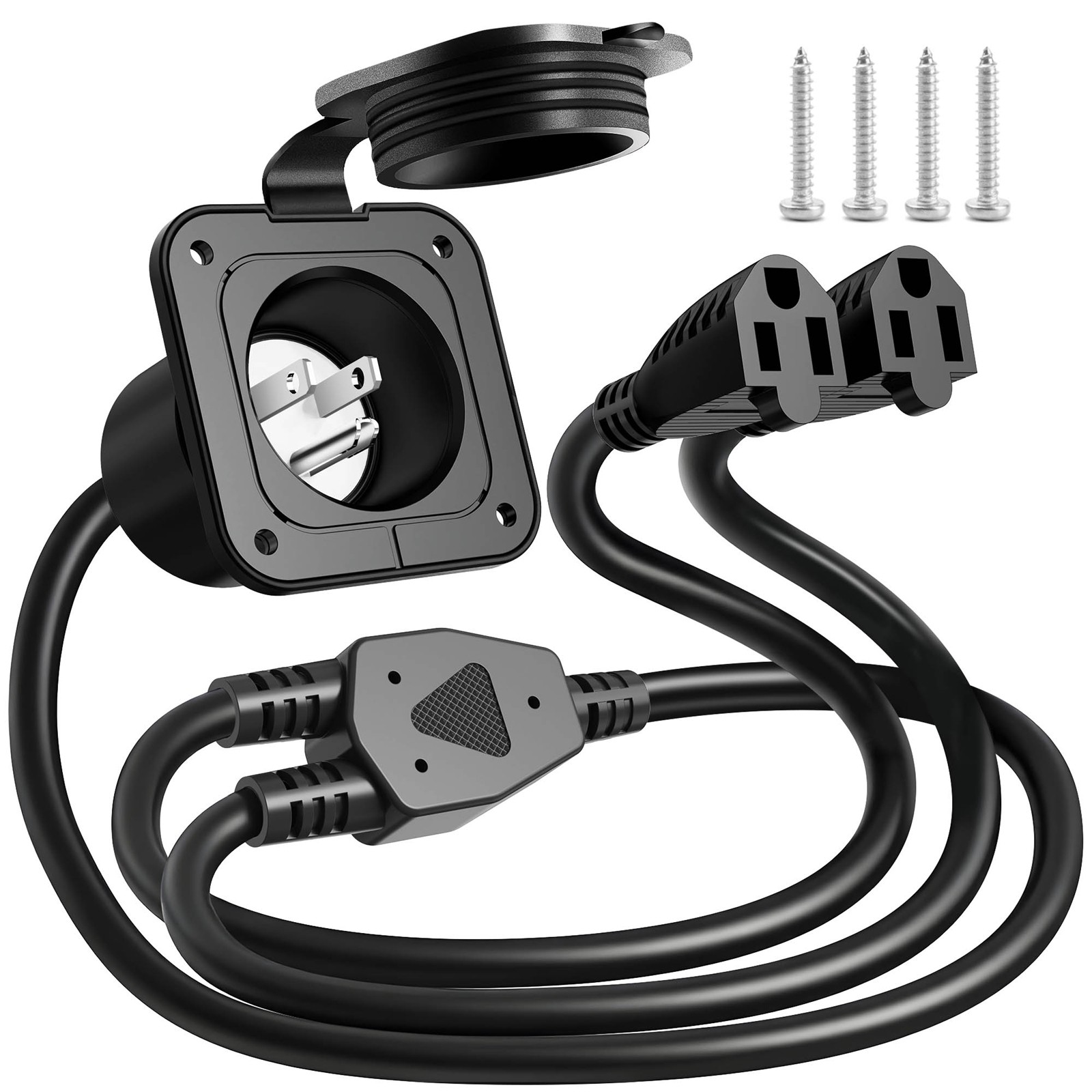 18″ AC Port RV Shore Power Inlet 15A 125V Dual Y-Splitter Extension Cord Combo