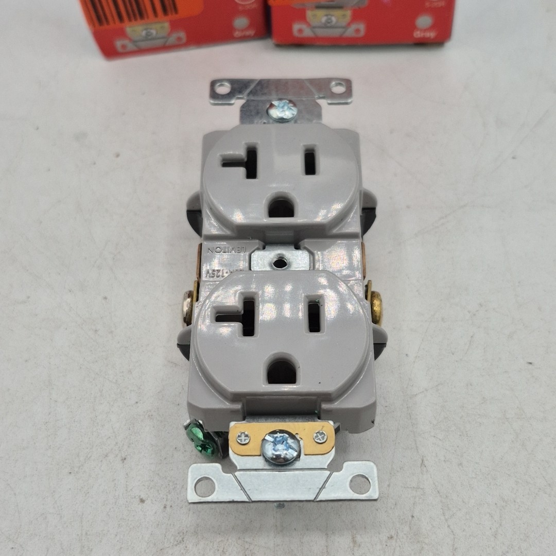 (2) Leviton Self Grounding Duplex Outlet Nylon Gray 20amp R74-5352-GS