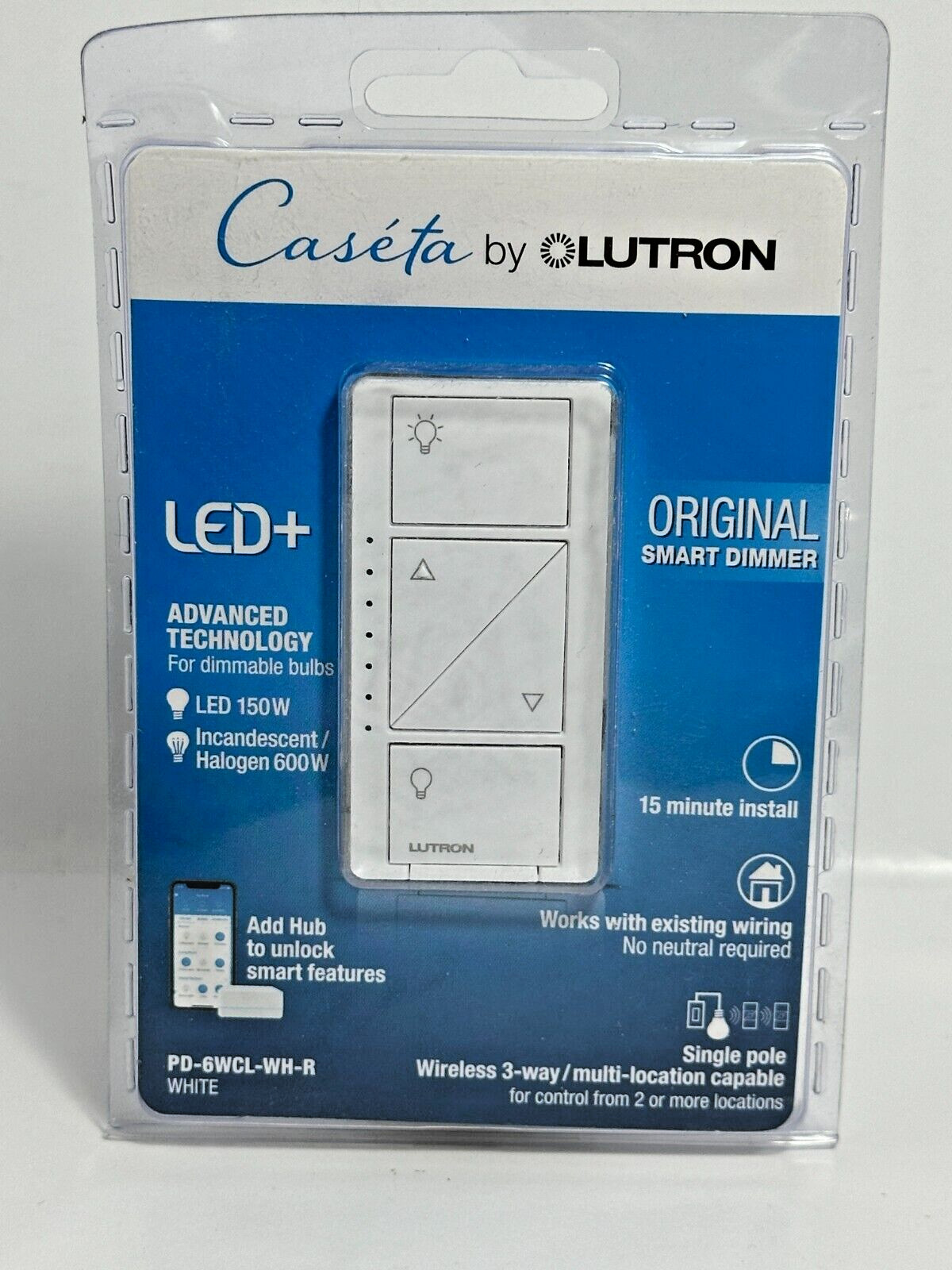Lutron Caséta Wireless DIMMER PD-6WCL 120V 50/60Hz White + FREE Wallplate!