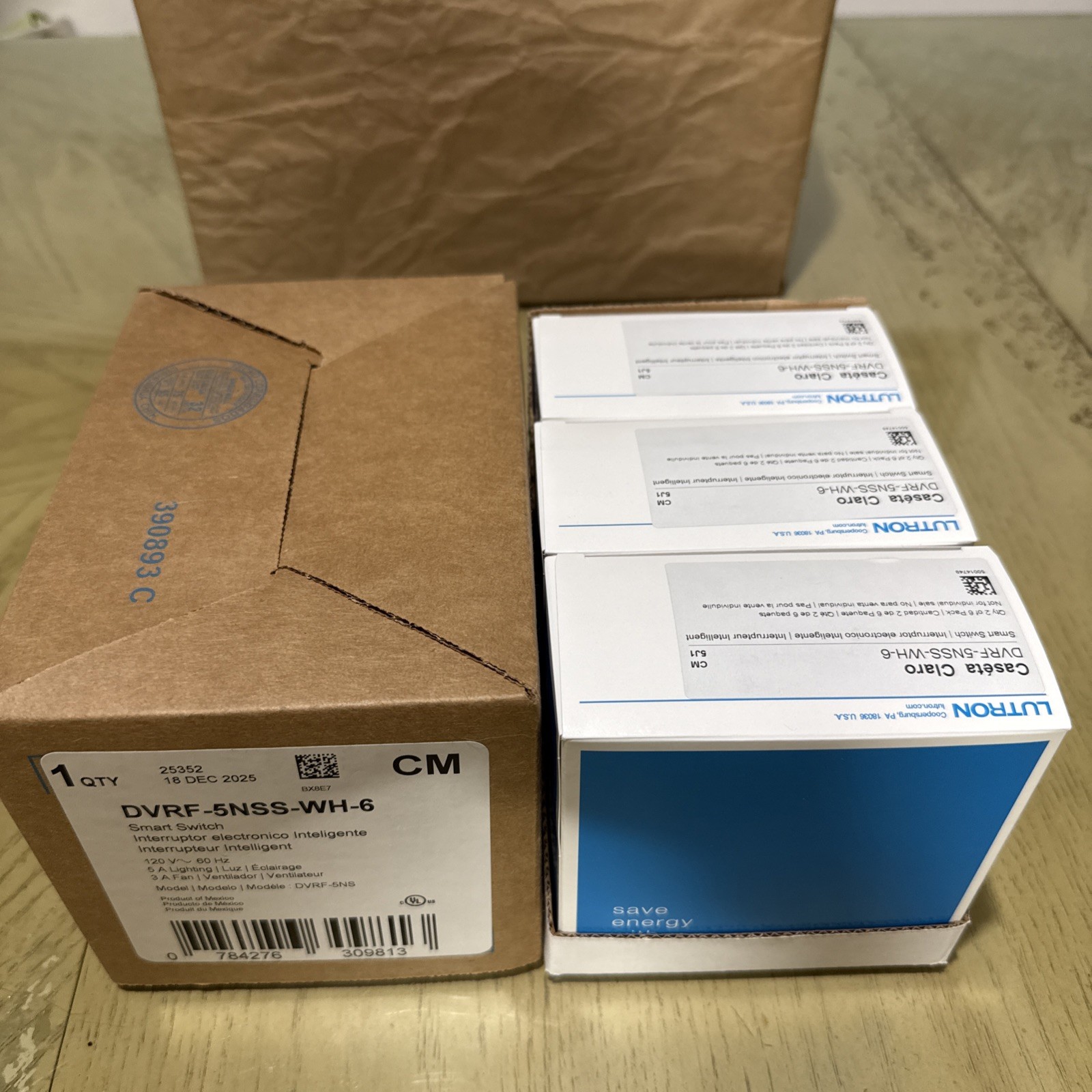 Lutron Caseta Claro Smart Switch, White, DVRF-5NSS-WH-6, 2-pack