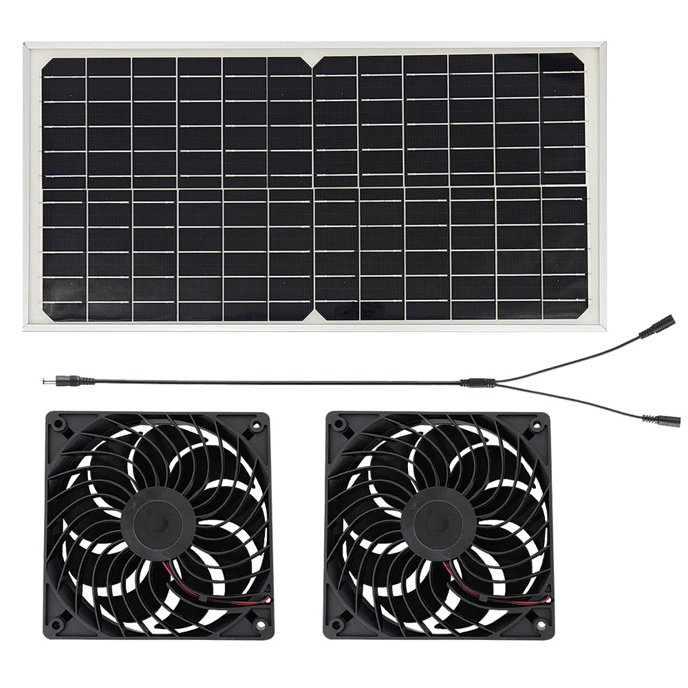 Solar Powered Fan 30W Waterproof Solar Panel Dual Exhaust Fan for Chicken Coop