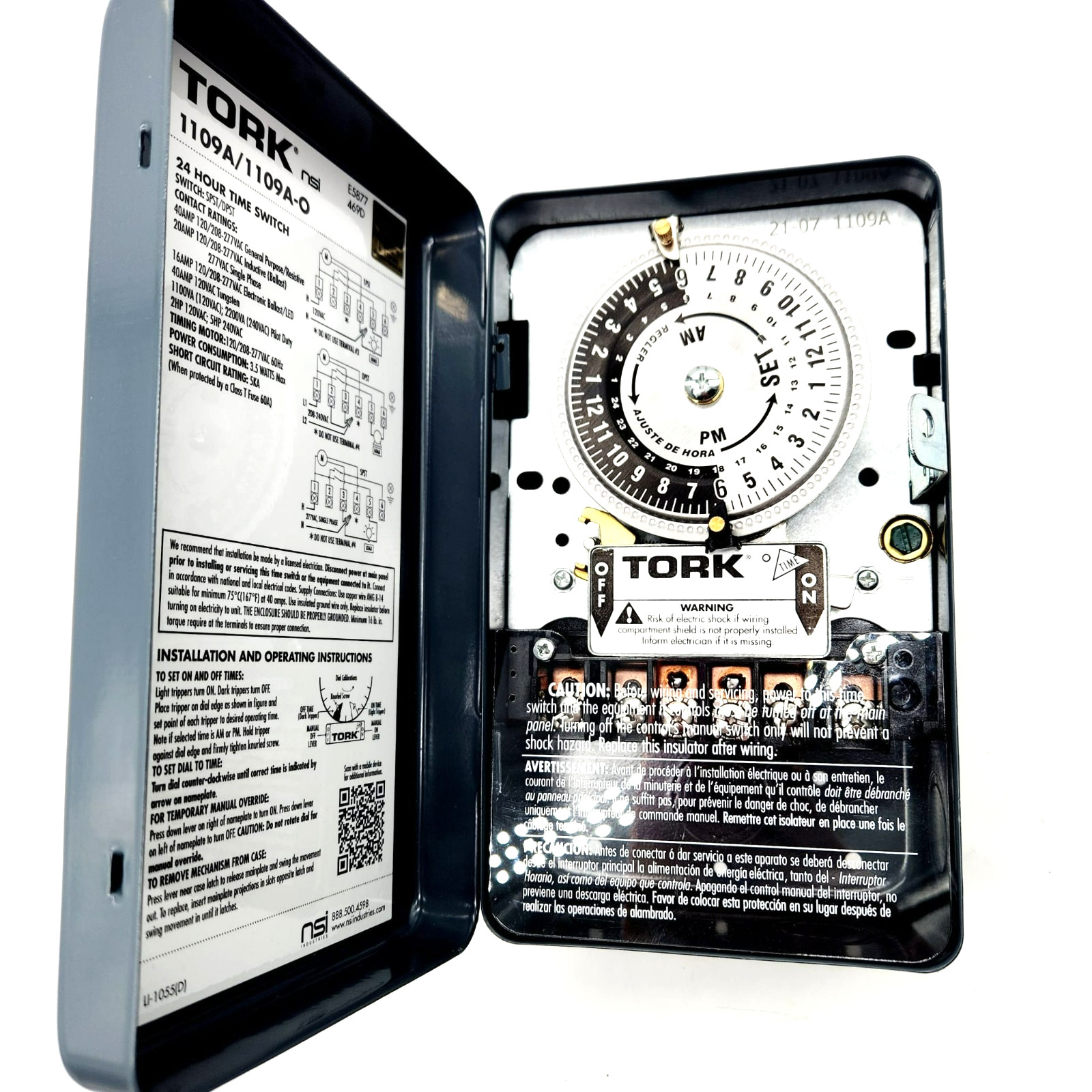 TORK 1109A Indoor Mechanical Timer 40A Multi-Volt 24Hr Lighting Appliance Contro