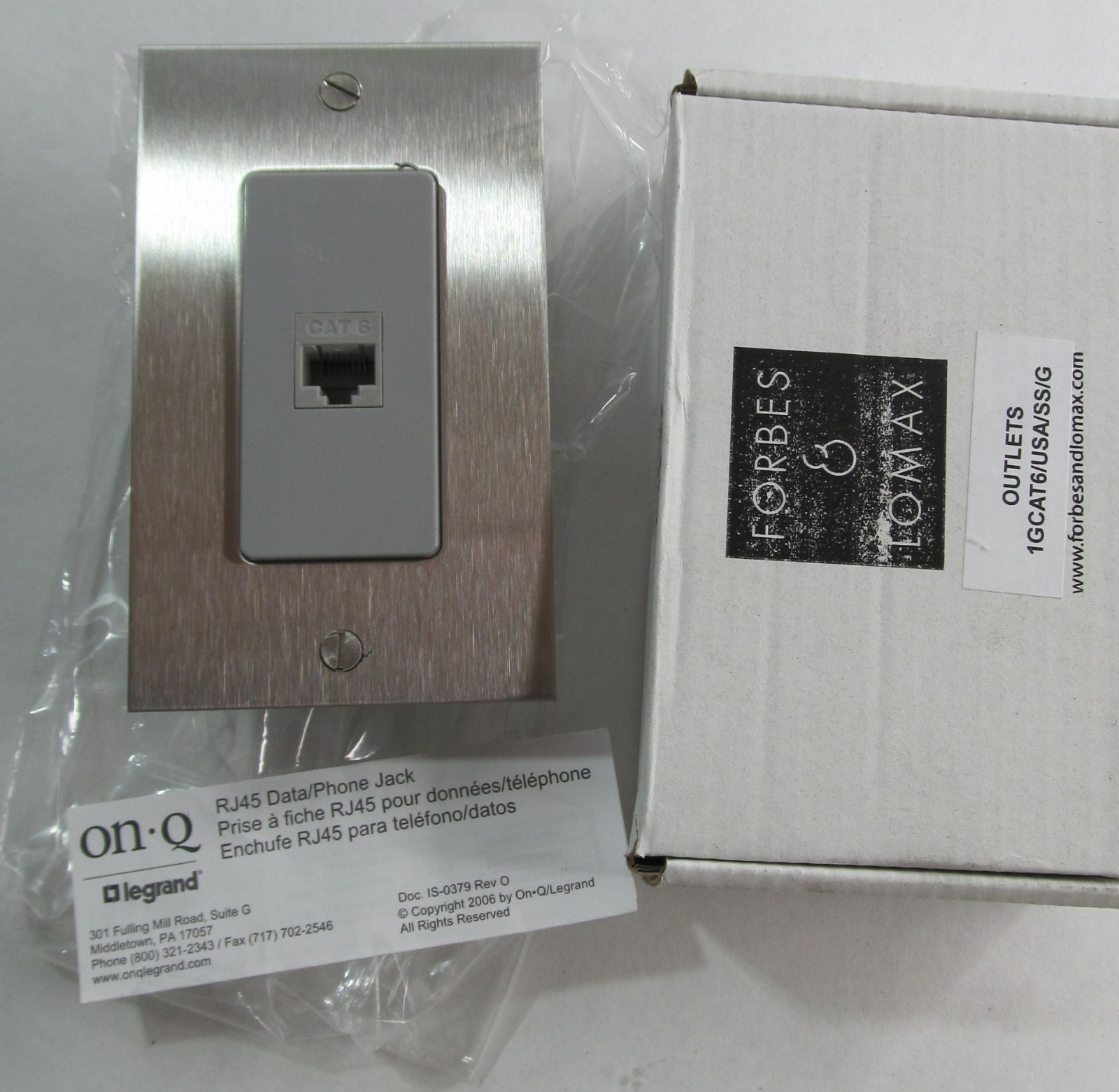 NEW FORBES & LOMAX STAINLESS STEEL/ GRAY 1-GANG CAT 6 ETHERNET SOCKET ASSEMBLY