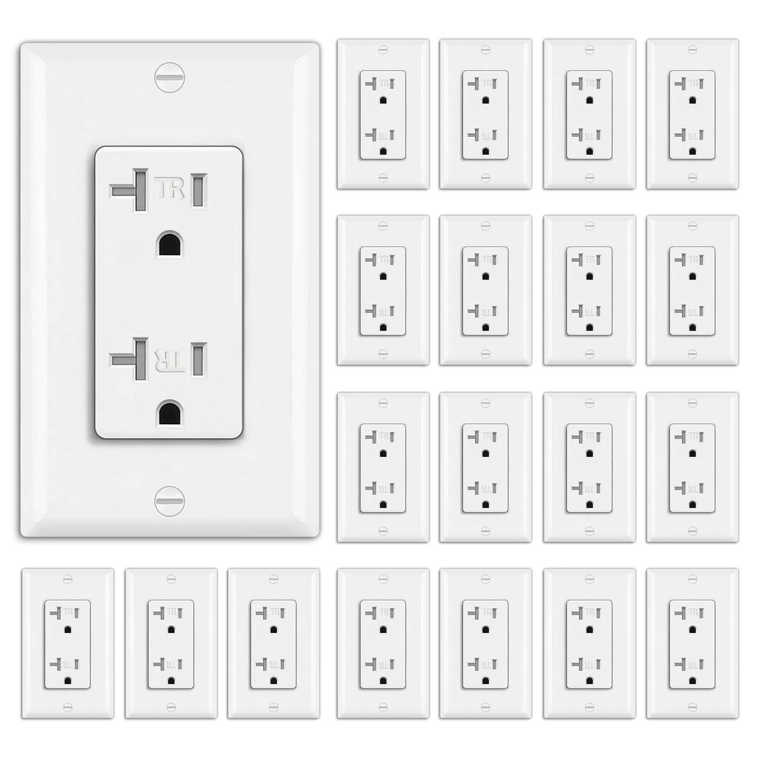 50 Pack 20 Amp Outlet, Tamper-Resistant (TR) Standard Electrical Wall Outlet, UL