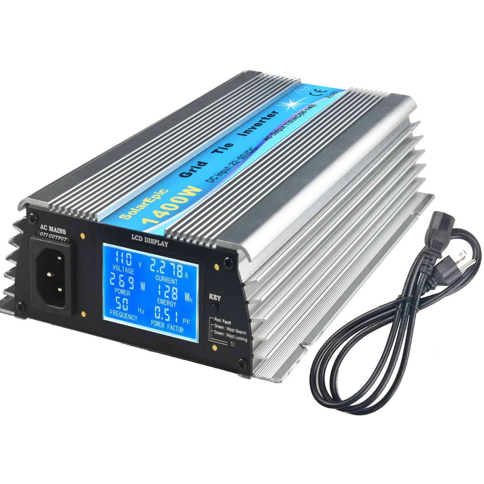 1400W Grid Tie Inverter DC36V to AC110V/220V Solar Inverter Built-in Meter LCD