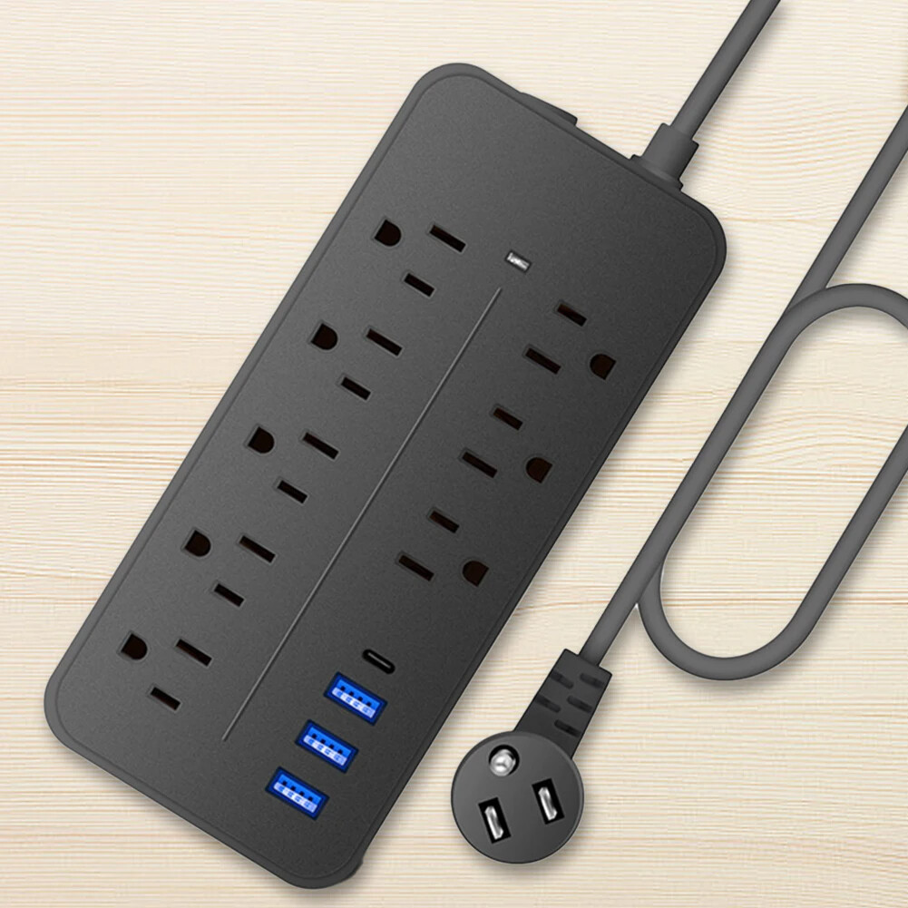US Wall Mountable USB Surge Protector Power Strip 8 Outlet Plugs w/ 4 USB Ports