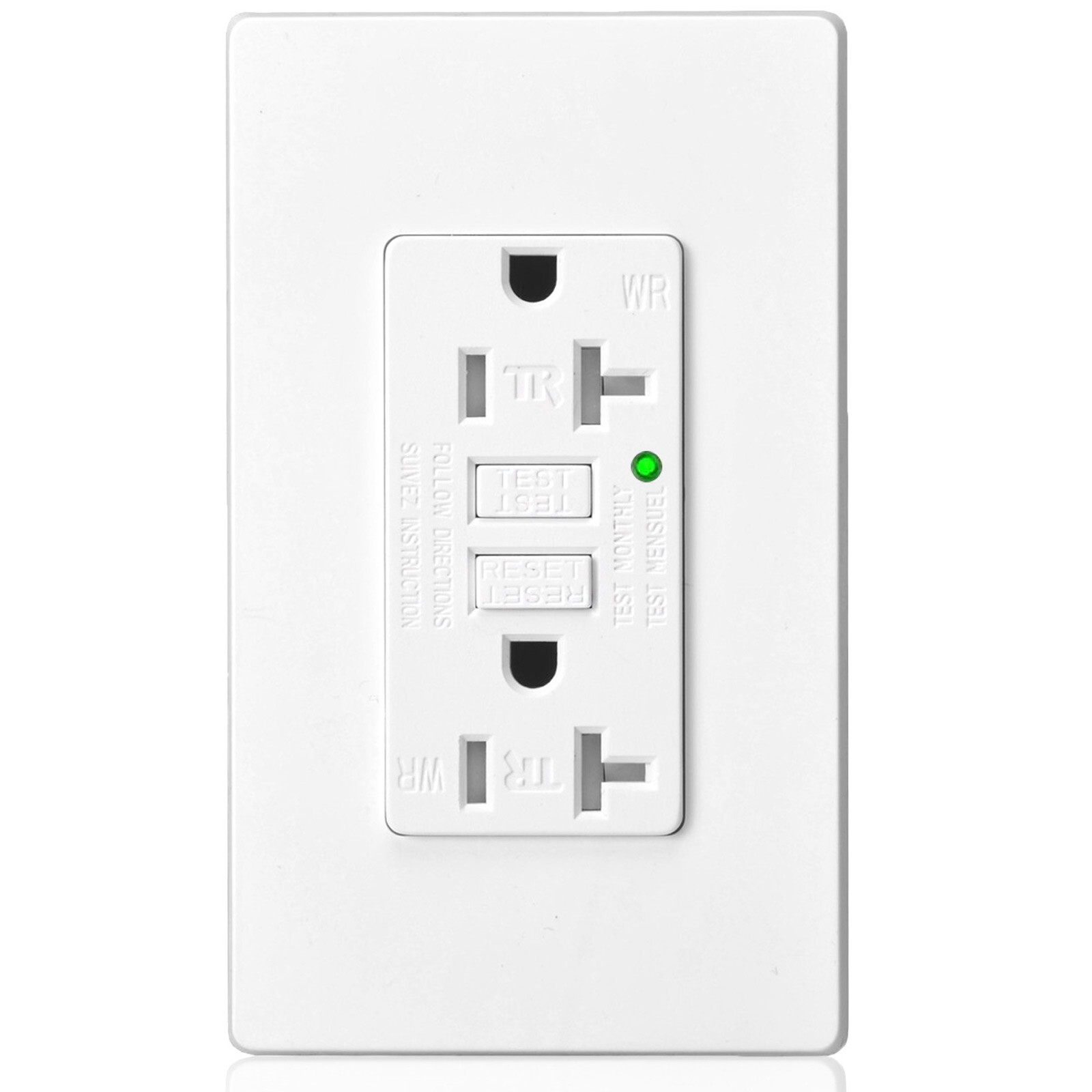 20A/125V GFCI GFI Safety Outlet Receptacle w/ Wall Plate – White Black ETL WR TR
