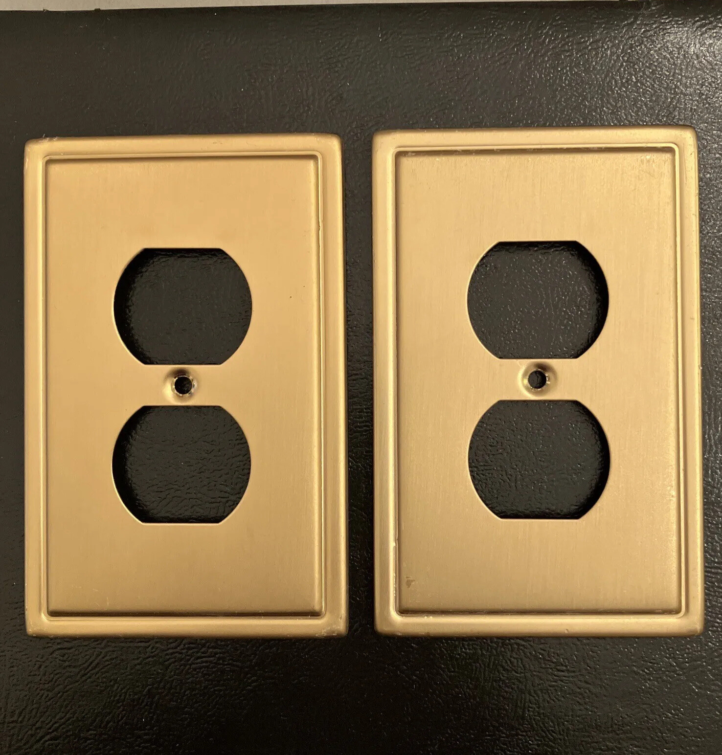 PAIR Brushed Metal Brass Outlet Covers Flush Device Plate Cover 6PA9 Used