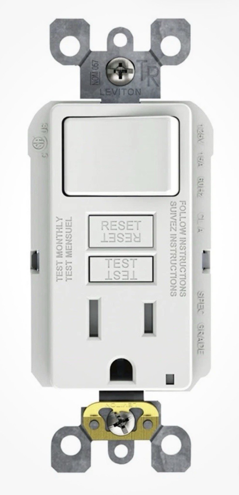 Leviton C22-SFSW1-00W 15A GFCI Combination Switch White SmartlockPro Slim 125V