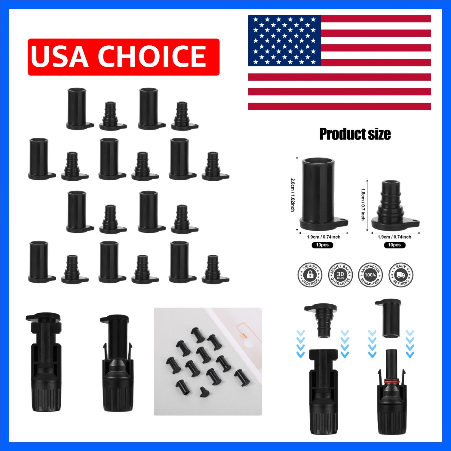 10 Pairs Solar Panel Connector Caps, Dust & Weather Resistant Solar Cable End…