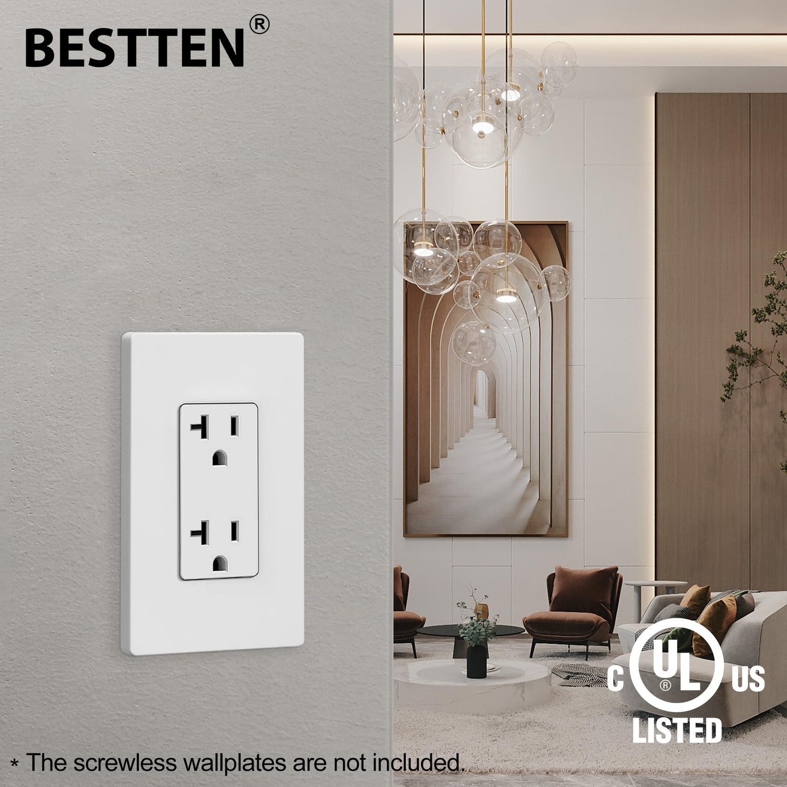 10 Pack 20 Amp Decorator Wall Receptacle Outlet Non-Tamper-Resistant 20A/125V/25