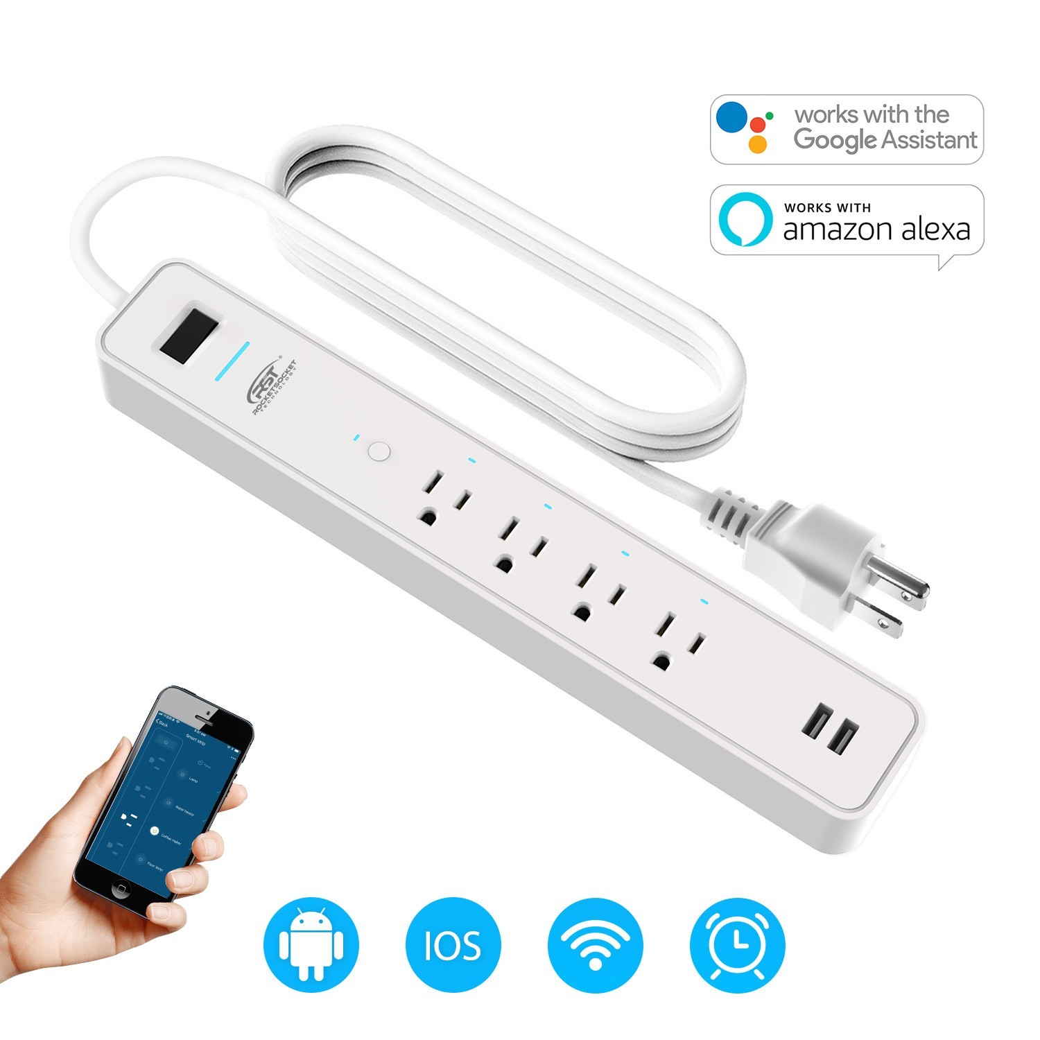 4 Outlet power strip with 2 USB(3.1A)ports, 1875W/6ft 14AWG cord
