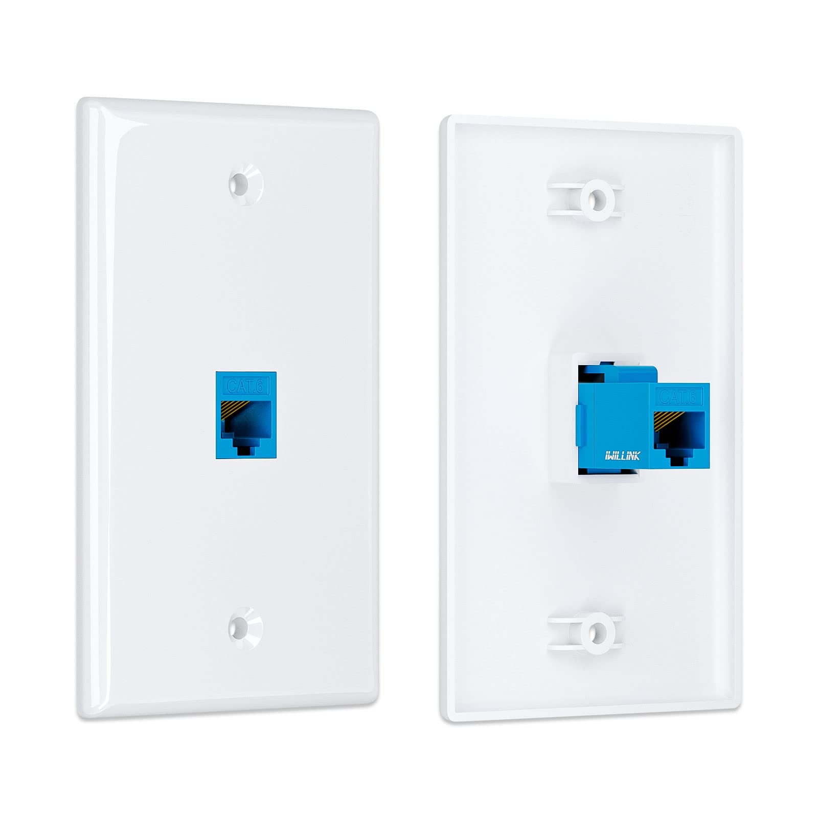 iwillink 2-Pack Cat6 Ethernet Wall Plate Standard US single-gang size, Blue