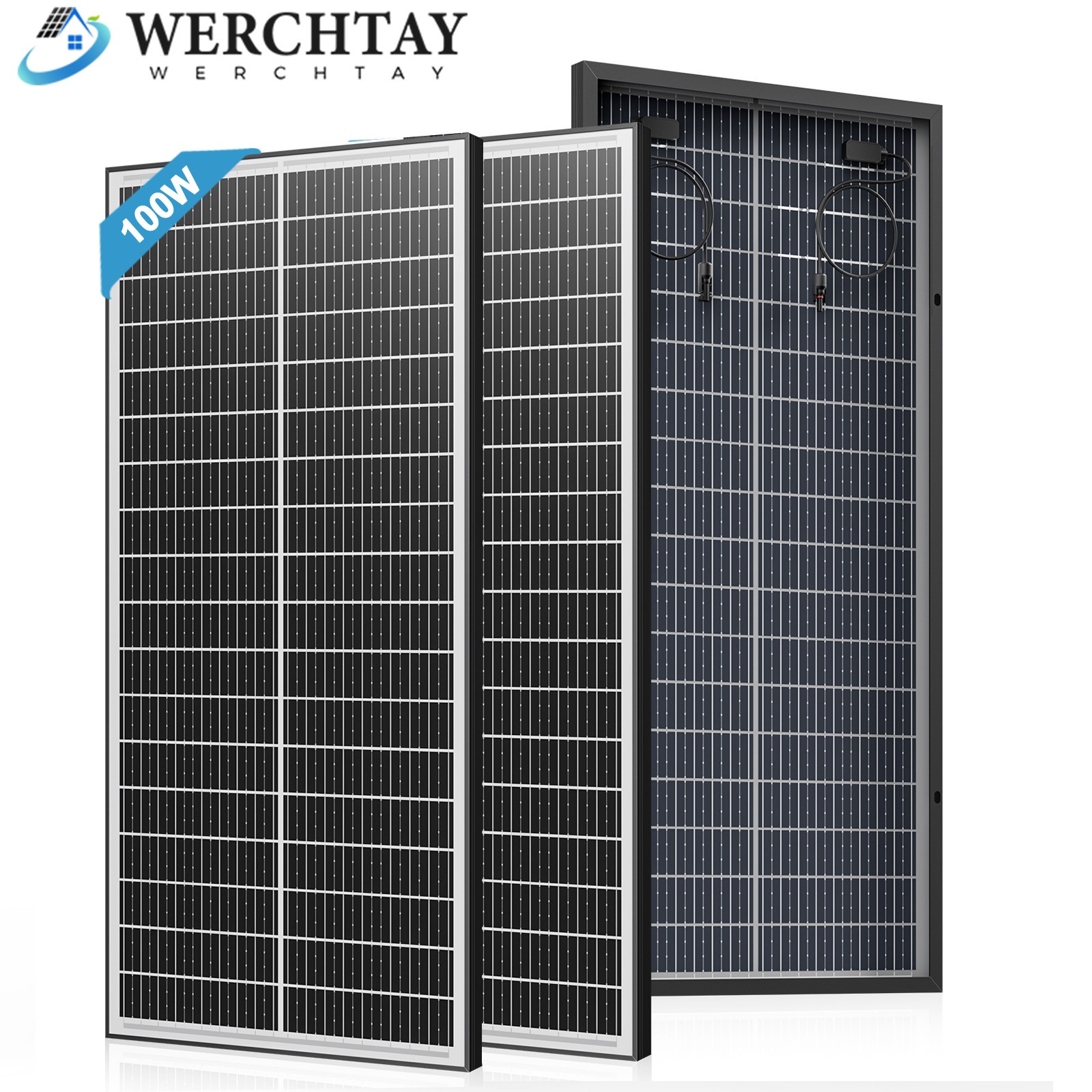 Werchtay 100Watt Bifacial 2Pack Solar Panel 12V Mono Home PV Power Off-Grid Boat