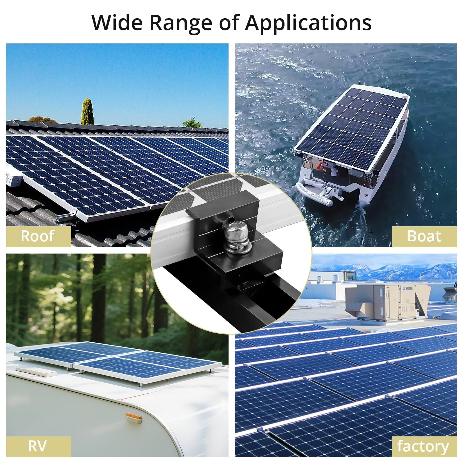 Anbte Solar Panel Mounting Brackets, 4.72″ Rails + 1.38″& 1.18″ clamps, Black