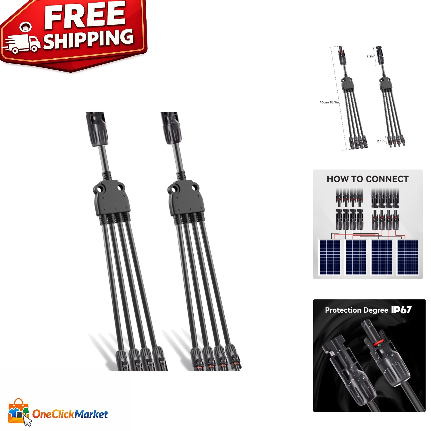 1 Pair Solar Y Branch Connectors – Parallel Adapter with Waterproof Rating