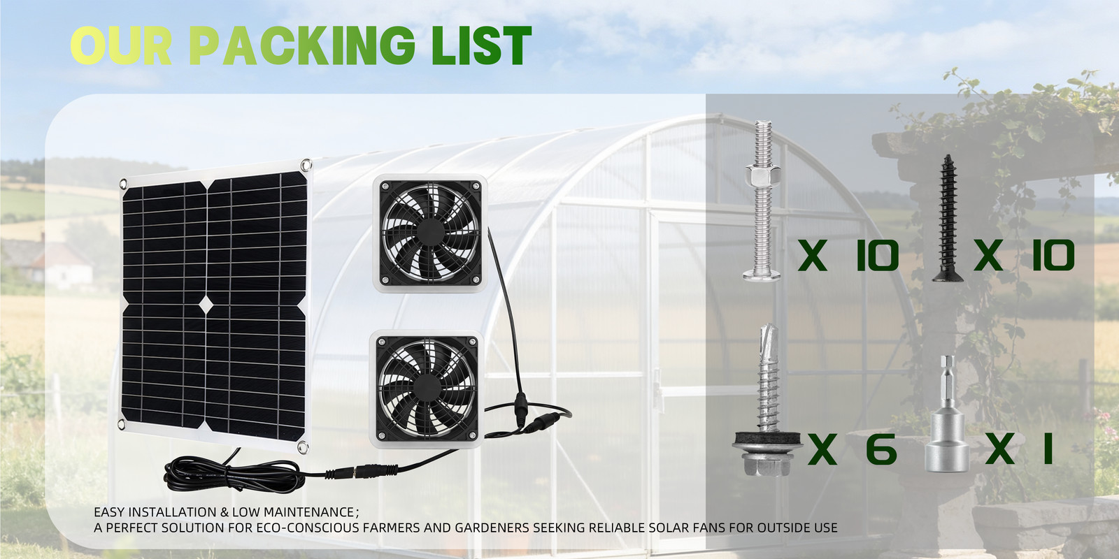 Solar Exhaust Fan Greenhouses &Powered for ChickenCoop,Attics, Barns & DogHouses