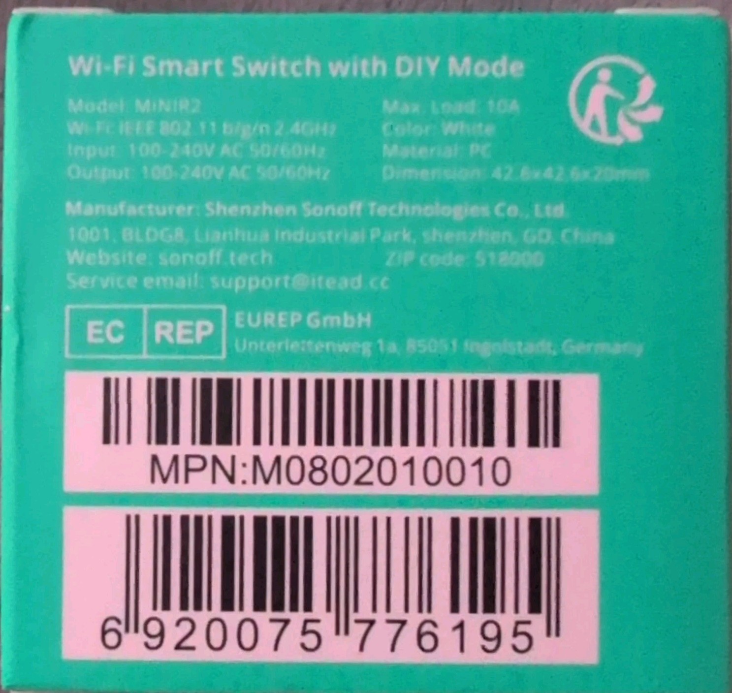 Sonoff MINI R2 Wi-Fi Smart Switch, App Control, Alexa/Google, 100-240V 10A