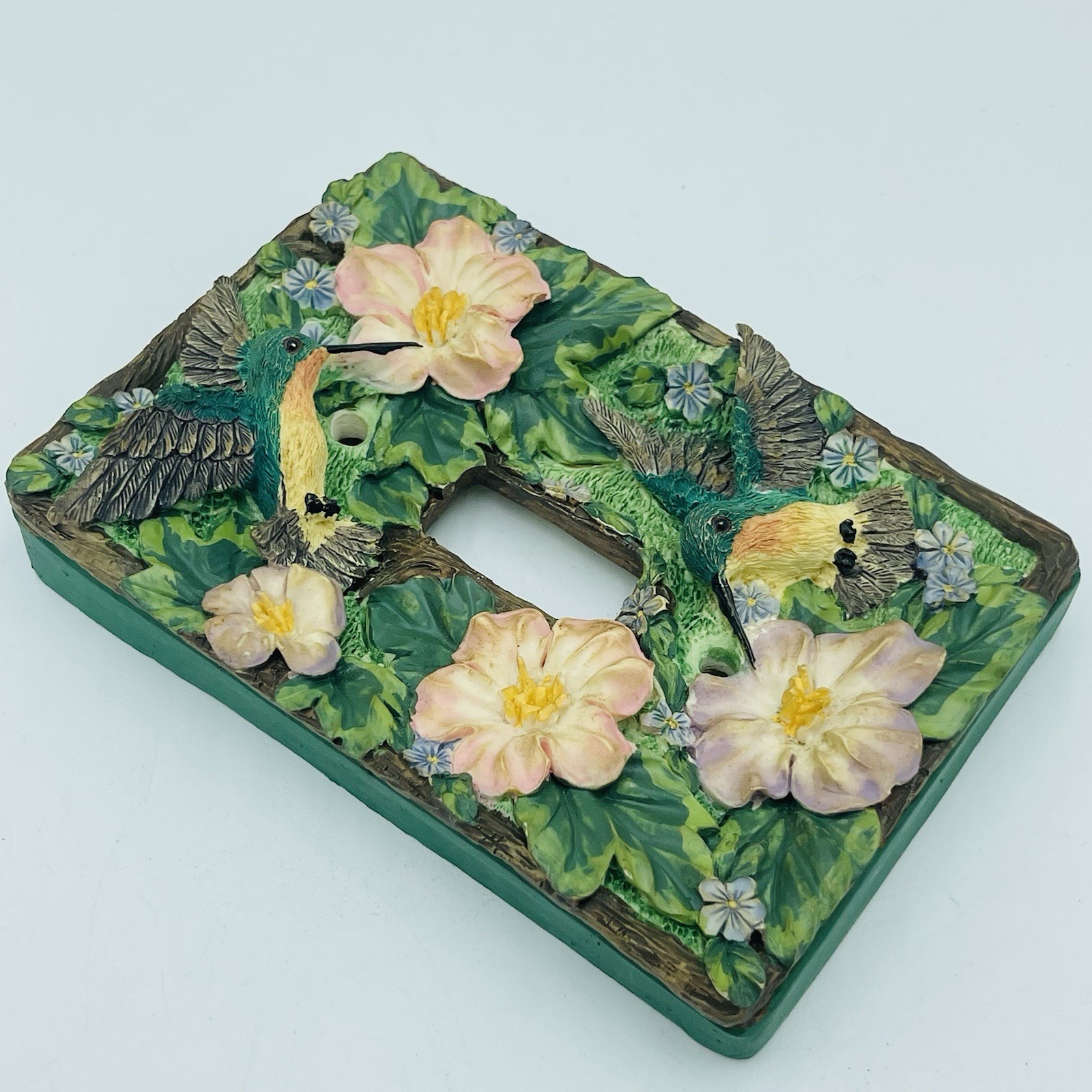 Switch Cover Hummingbird & Floral Light Green Resin 3D Single Toggle