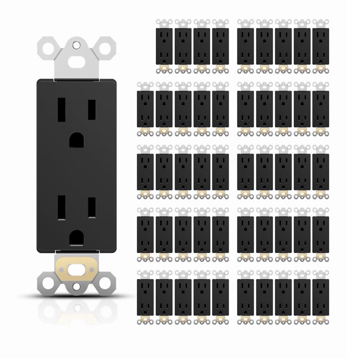 Lot of (50) New, Black TopELER receptacle,none- TamperResistant,20 Amp 125 volt