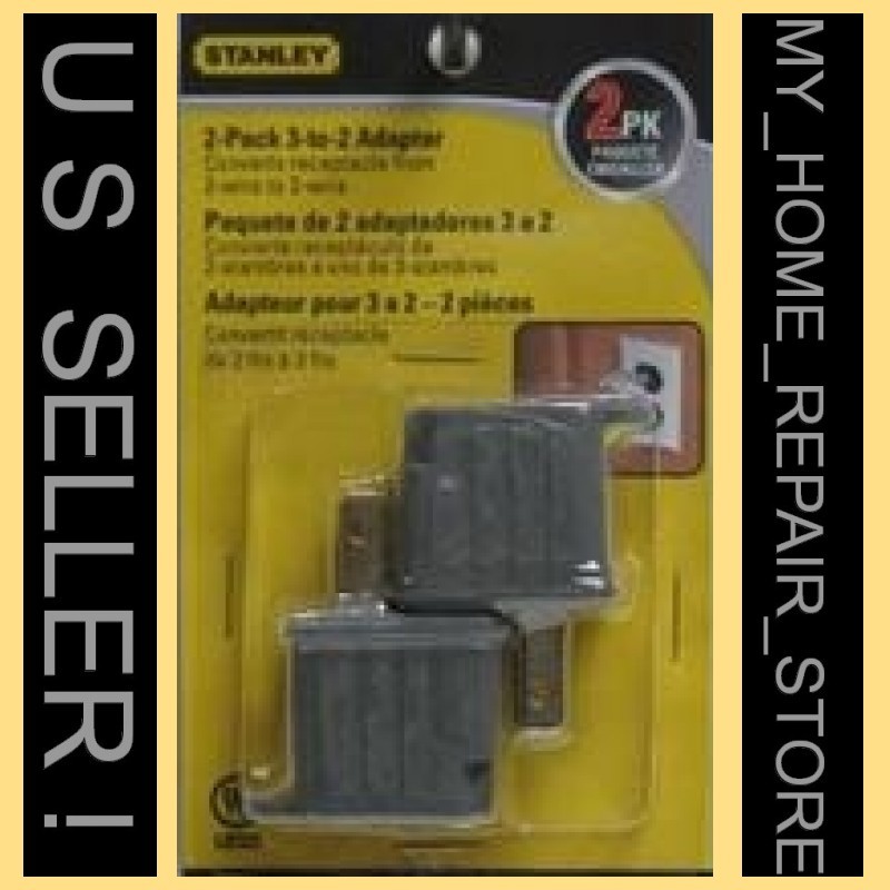 US SELLER ! 2 PACK ! STANLEY 3 TO 2 PRONG GROUNDING OUTLET ADAPTER CHEATER PLUG