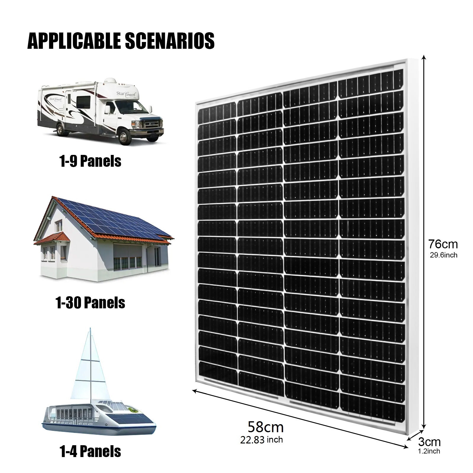 100W Solar Pane Kit 12V Battery Charger with MPPT Controller For Home RV Marine