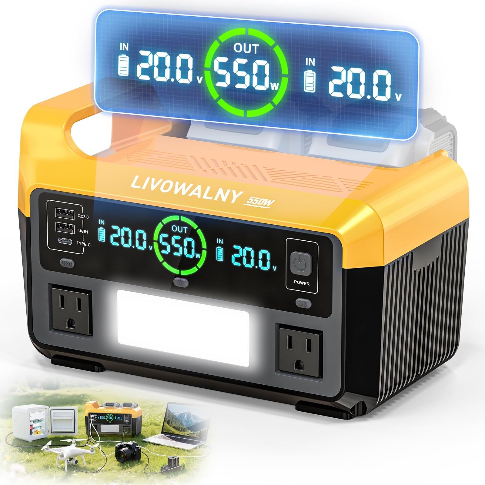 550W Power Station Compatible with Dewalt: LIVOWALNY Portable Generator DC