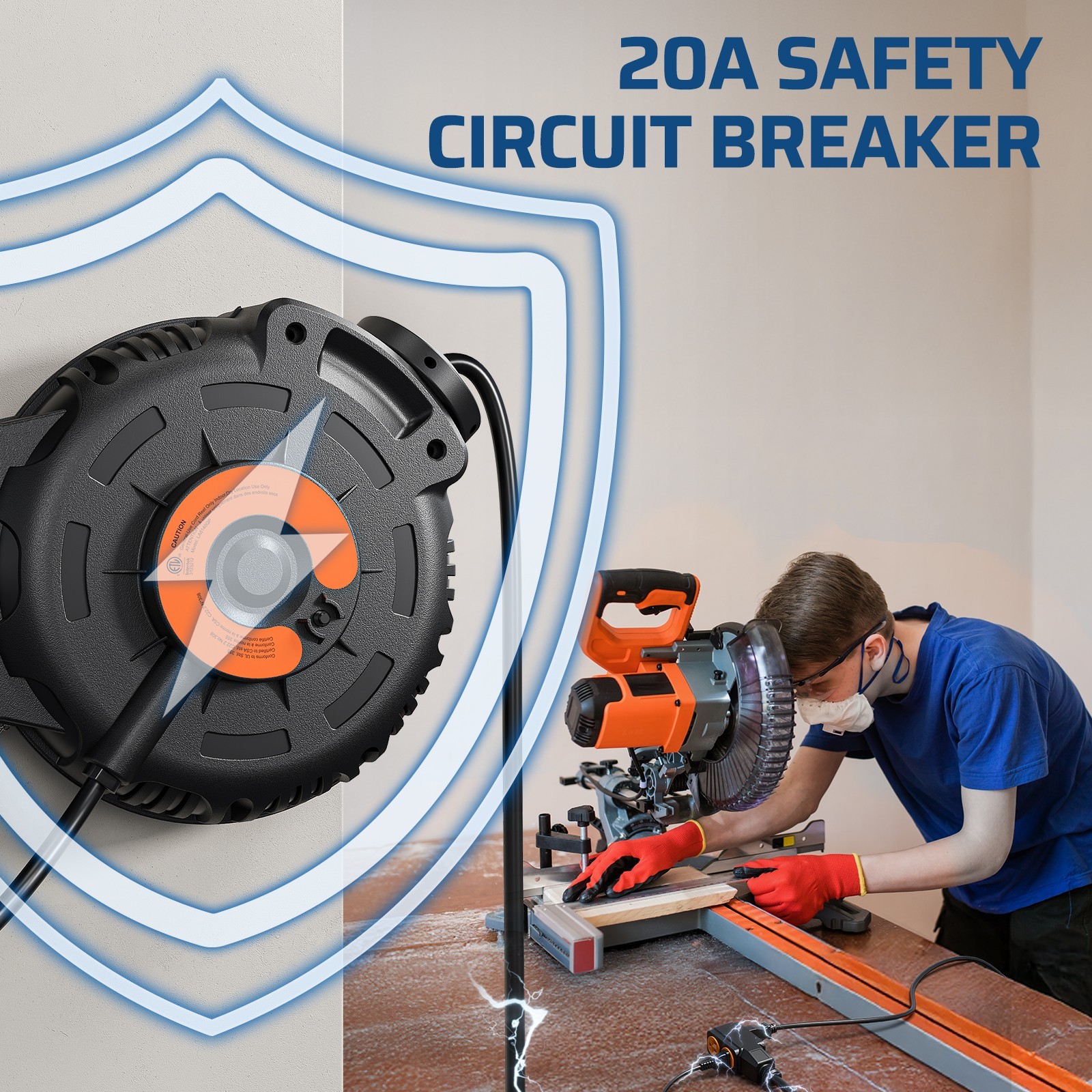DEWENWILS 2500W Heavy Duty Power Cord Reel,Wall/Ceiling Mount,180°Swivel Bracket