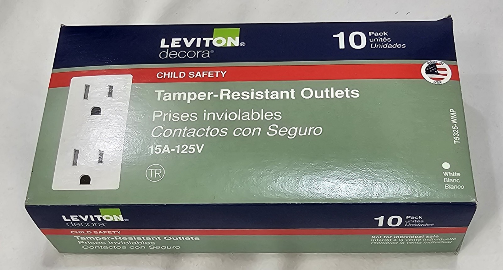 Leviton Decora 15 Amp Tamper-Resistant Duplex Outlet, Child Safe,White (10-Pack)