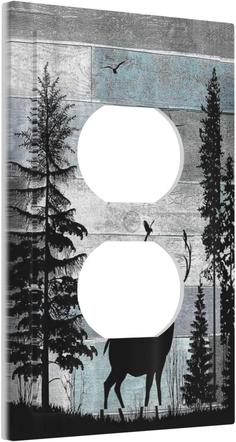 Forest Cabin Deer on Wooden Board 1 Gang Duplex Outlet Covers Faceplate Decorati
