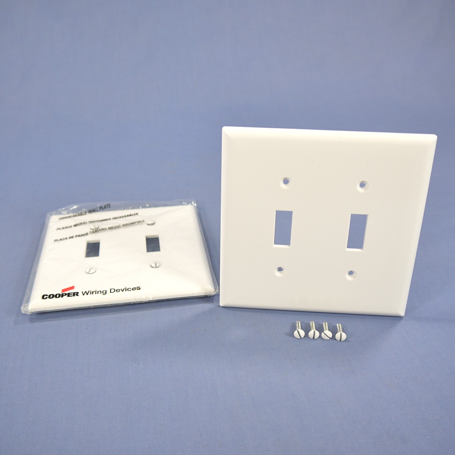 Cooper PJ2W White 2-Gang Toggle Unbreakable Nylon Mid-Size Wallplate Cover 2pcs