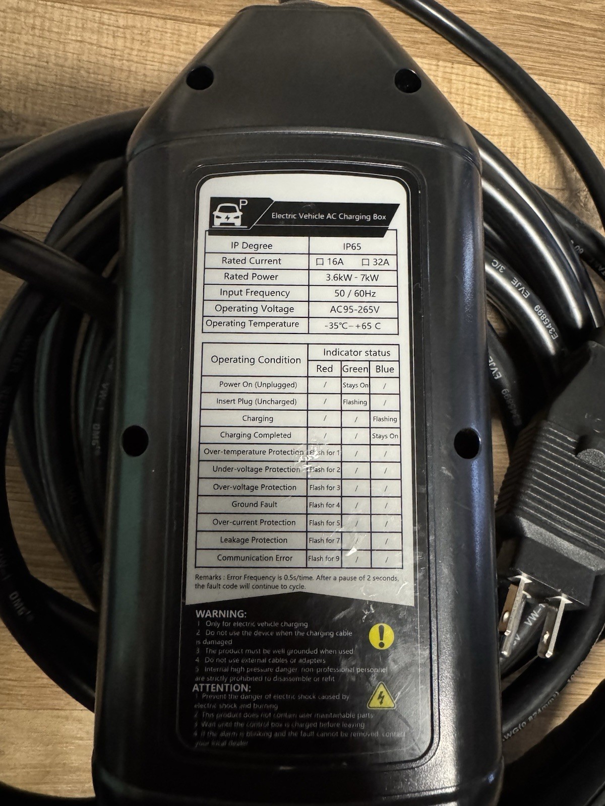 level 2EV Charging Cable 7.2kW 6/8/10/13/16/20/24/32A Adjustable NEMA 5-15Plug