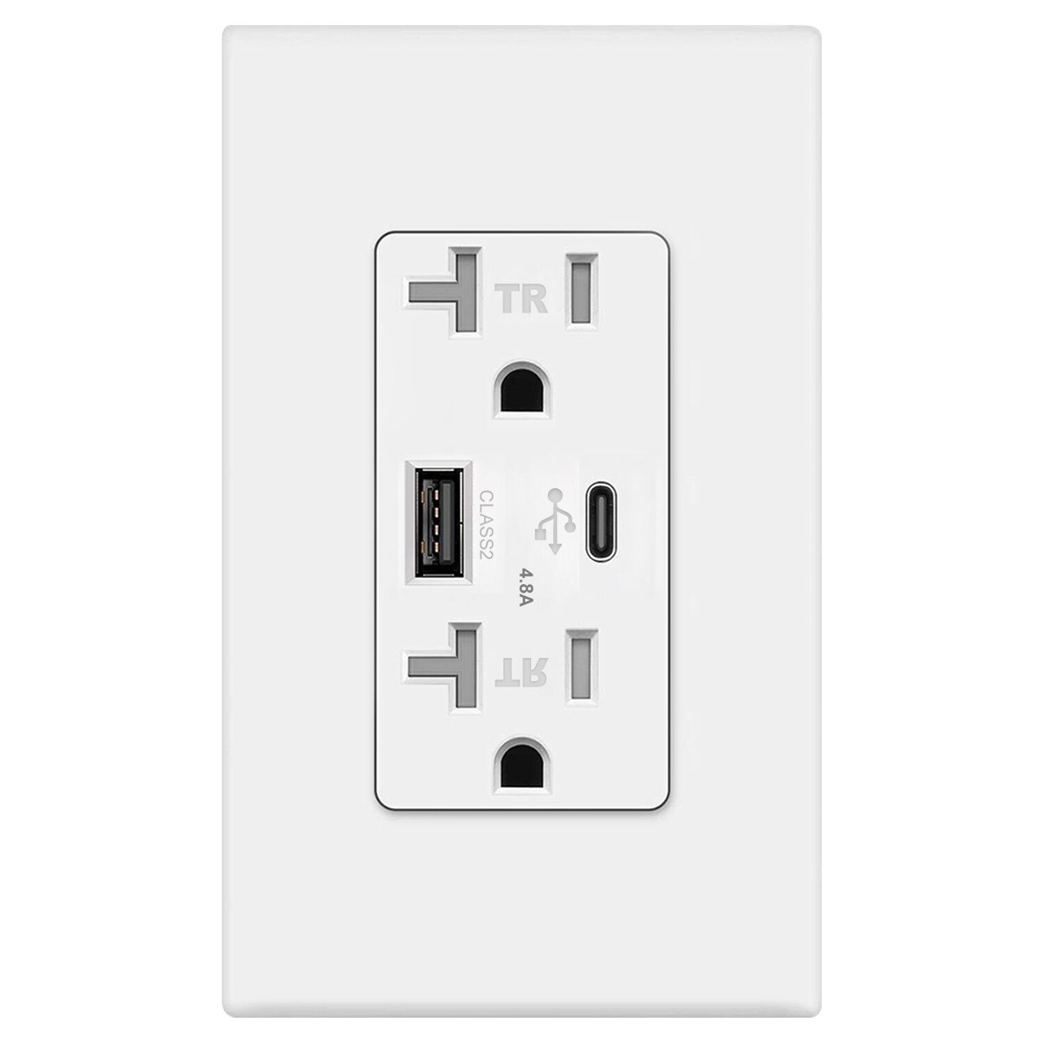Smart Fast USB Type C 4.8A Wall Outlet Dual High Speed Duplex Receptacle 20 Amp