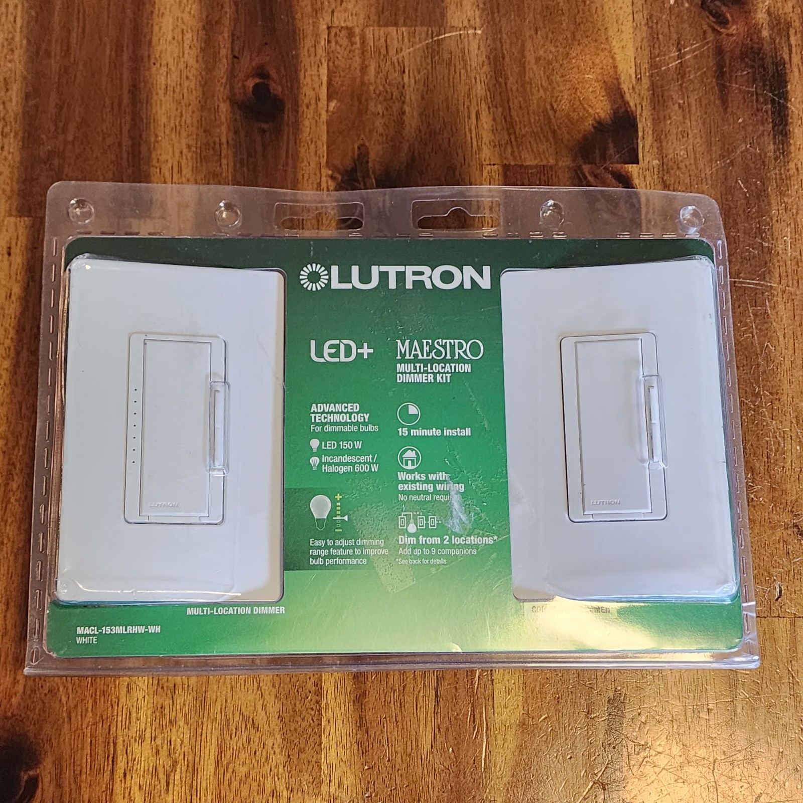 Lutron MACL-153MLRHW-WH Maestro Dimmer Kit 2 Pack White LED