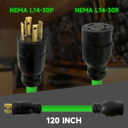 25 Ft 30-Amp Generator Extension Cord, 4-Prong 125/250V 7500W NEMA 25ft Green