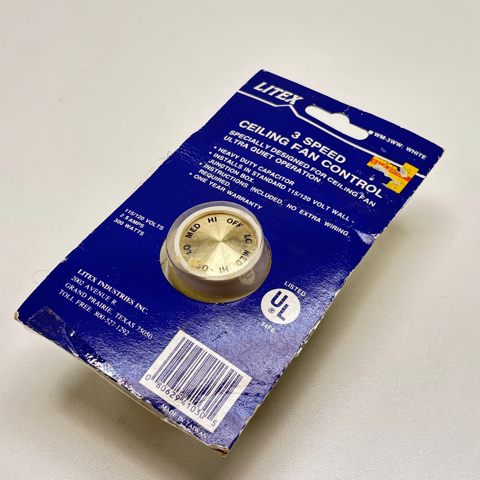 Litex 3-Speed Ceiling Fan Control Ultra Quiet Operation 115/120Volts 2.5 Amps